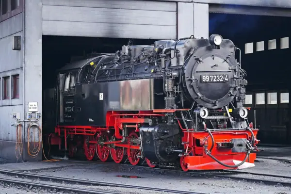 The Harz Narrow-Gauge Railway on the tracks at Wernigerode station.