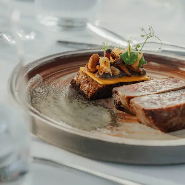 A plate of food on a table.