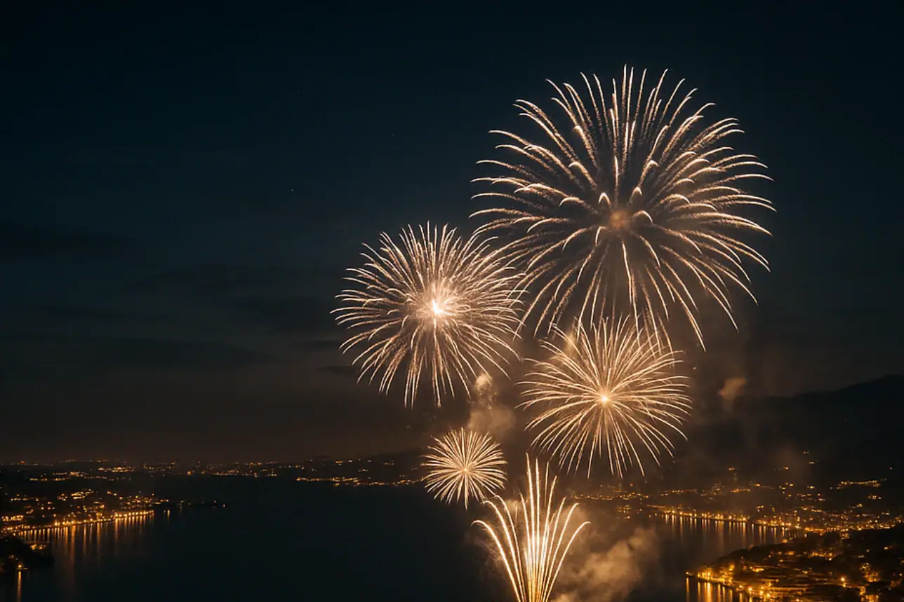 Feuerwerk am Nachthimmel über Wasser