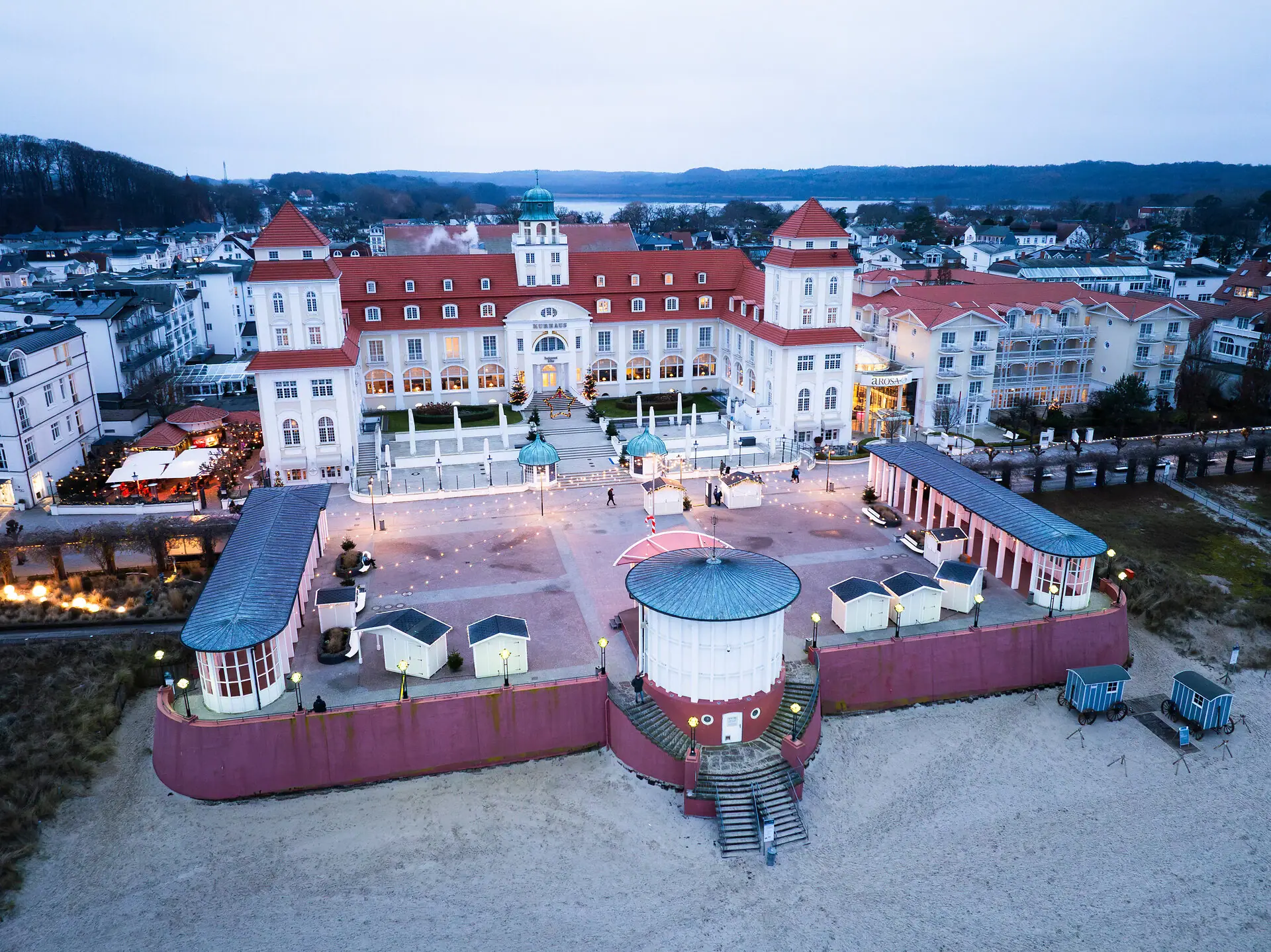 A large building with a red roof