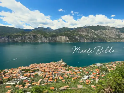 View of Lake Garda from a mountain in Italy.