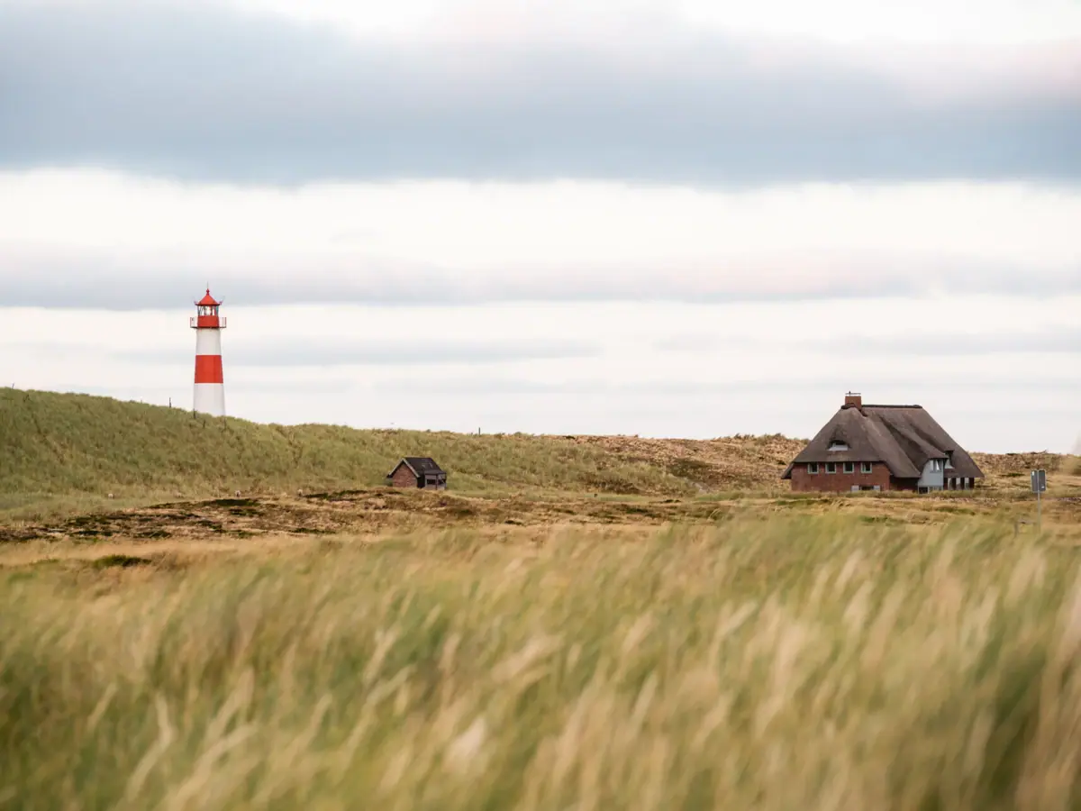 A house and a lighthouse on Sylt.