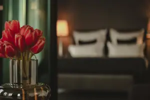 A vase of flowers.