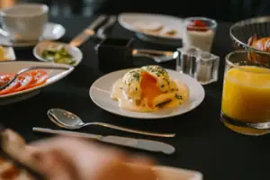 A plate of food on a table.