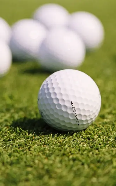 Golf balls on the grass.