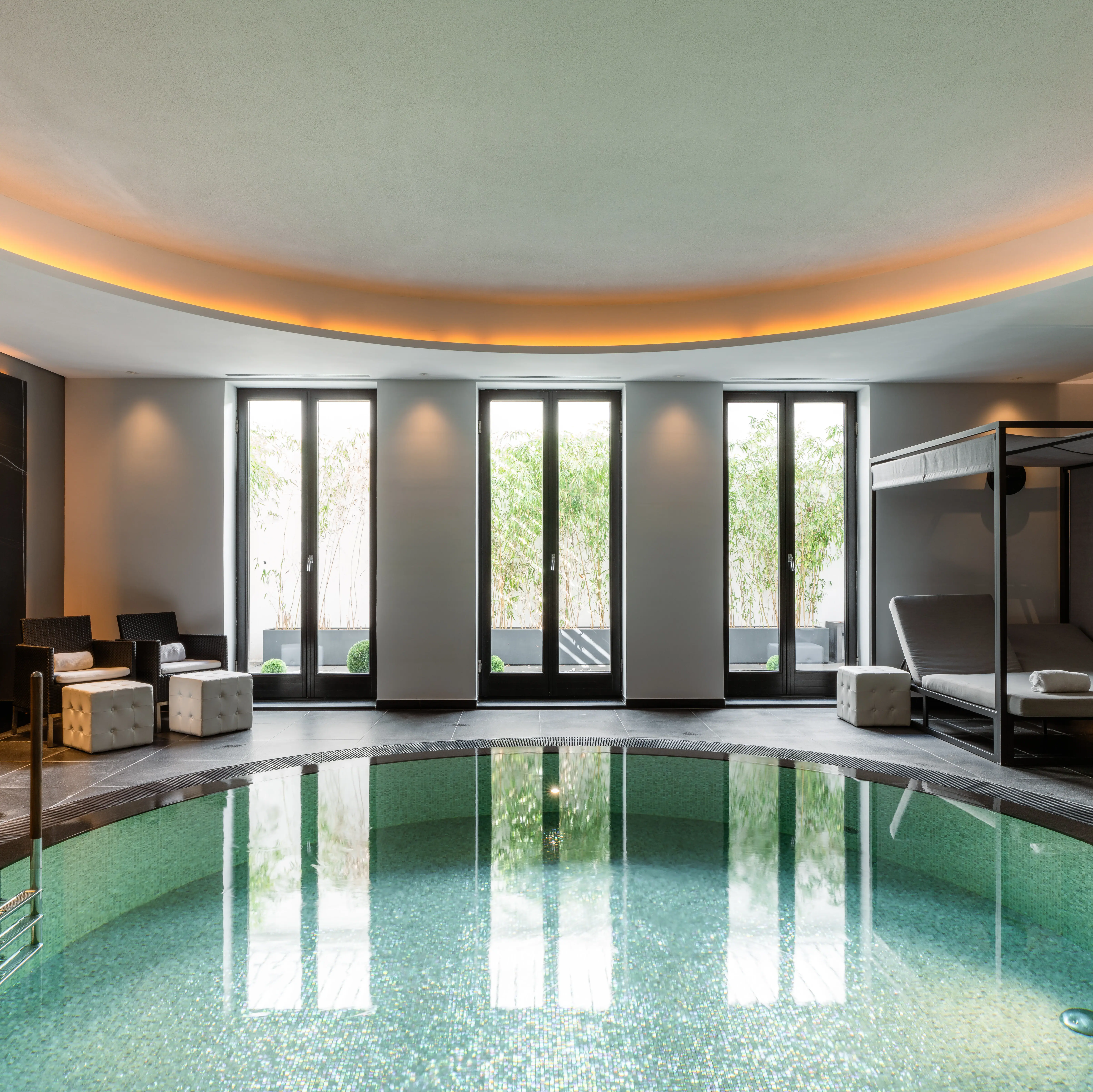 A round pool with clear water.