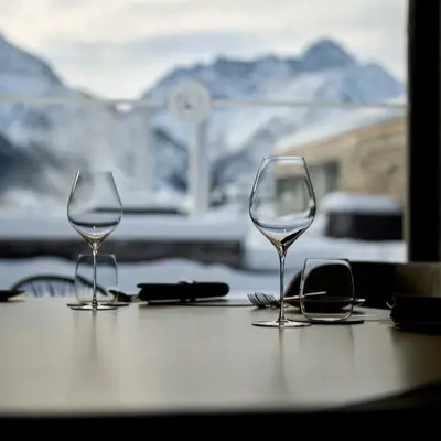 Table A table with wine glasses on it.