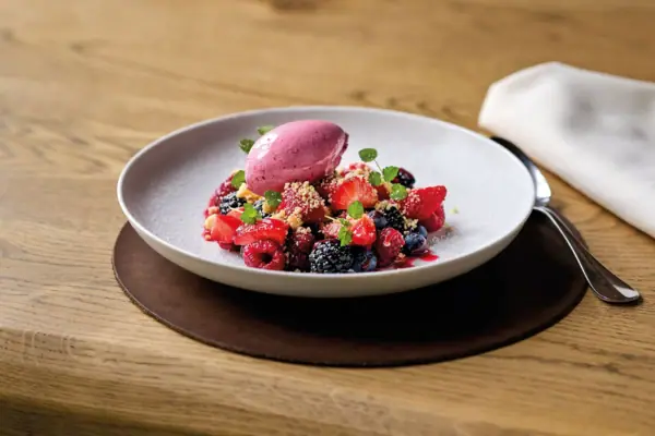 Plate with fruit dessert