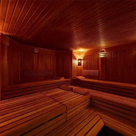 Interior view of a Finnish sauna 
