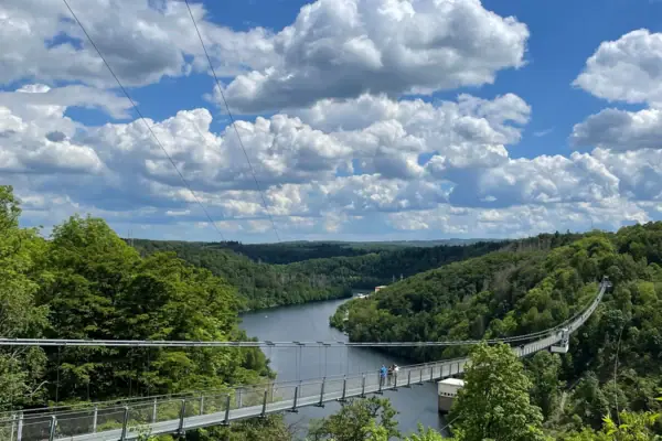 The Rappbode Dam and the Titan-RT suspension bridge in the Harz Mountains.