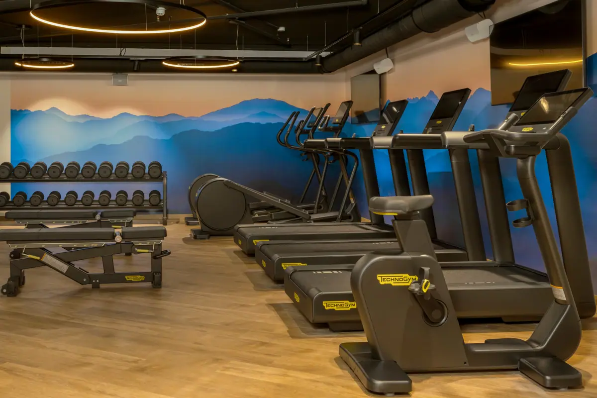 Fitness A fitness studio with treadmills and training equipment.