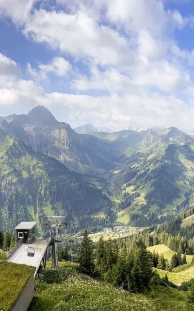 Mountain landscape with buildings and trees