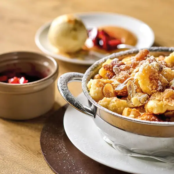 A bowl of food on a plate.