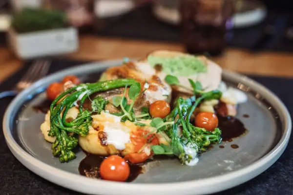 A plate of food on a table.
