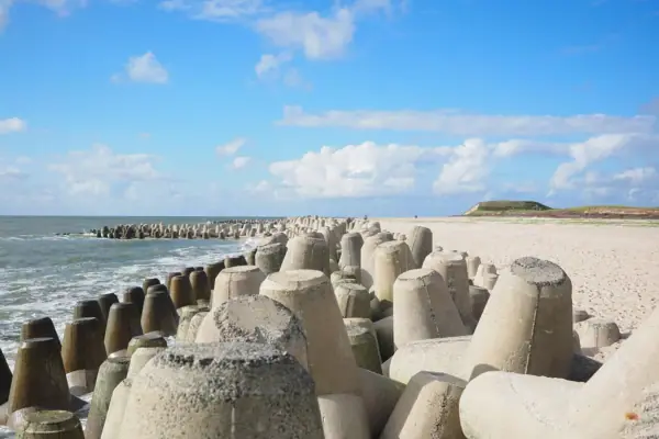 A group of concrete blocks on the beach at Hörnum Odde.